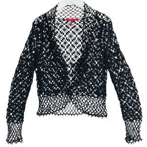 Boho Crochet Mesh Tie Up Top/Cardigan black, shrug or bolero punk, goth sz sm